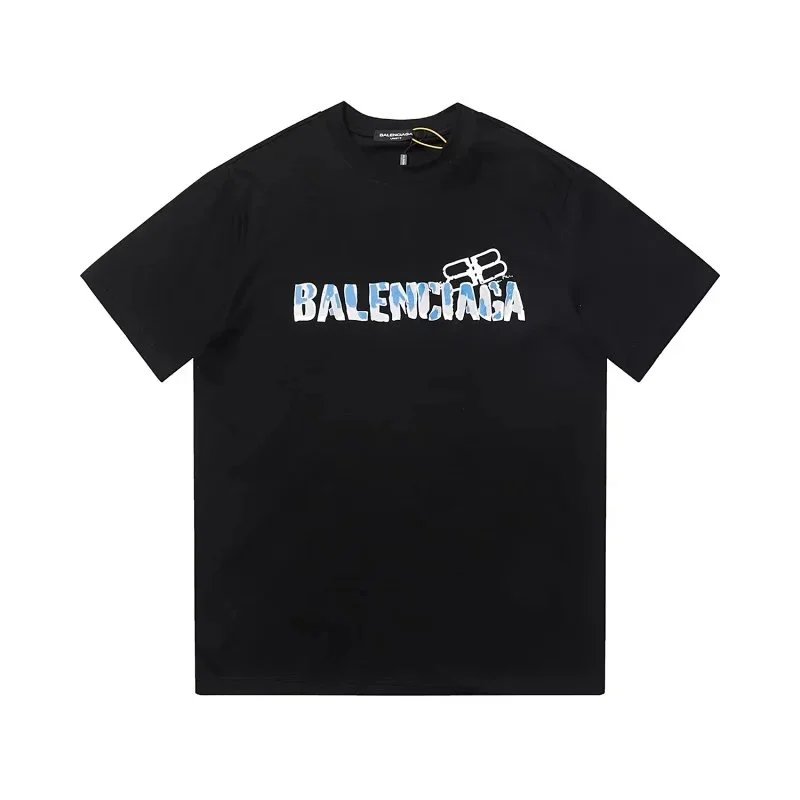 Balenciaga Logo Print Black T-Shirt for Men