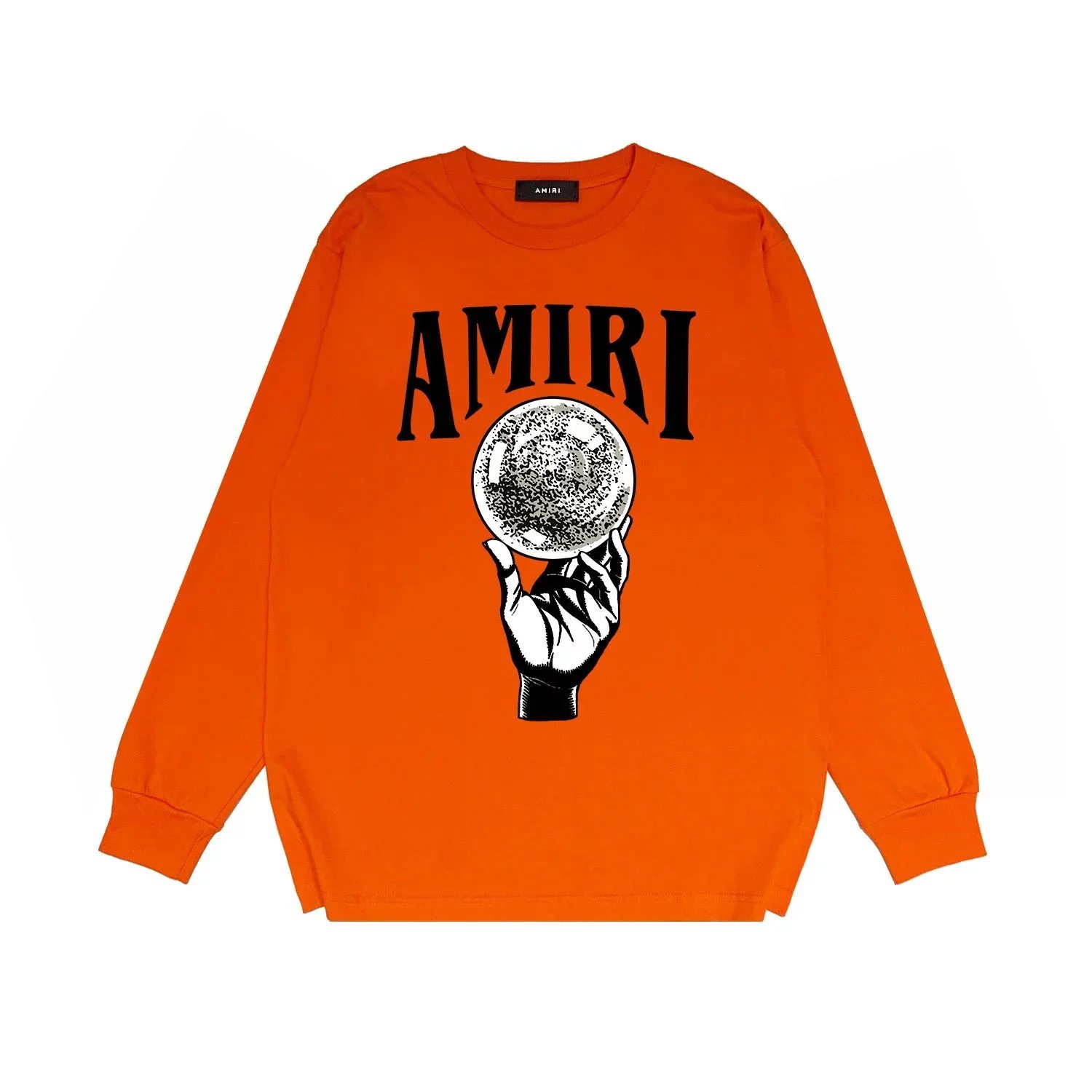 AMIRI Orange Long Sleeve Sweatshirt with Globe Graphic