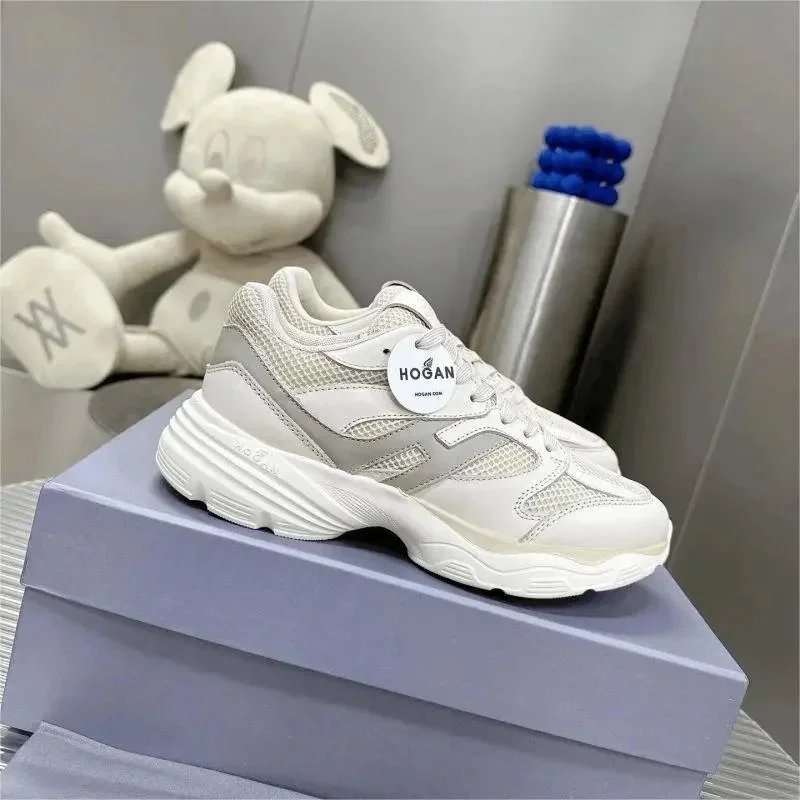 HOGAN White Mesh Sneakers for Women Fashion Chunky Sole Shoes