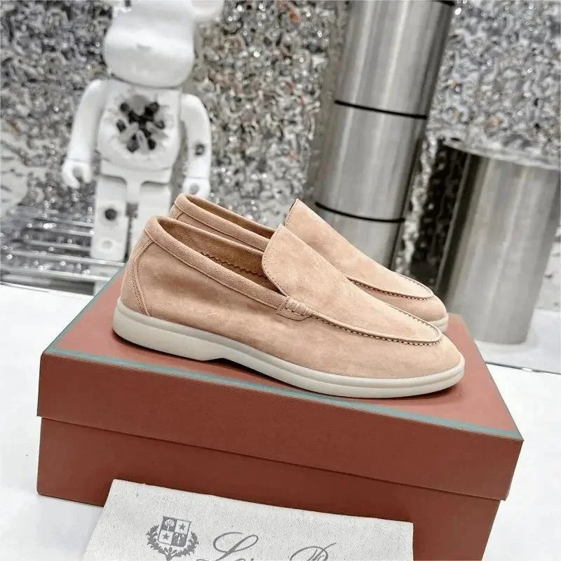Loro Piana Beige Suede Loafers for Men Women Comfortable Slip-On Shoes