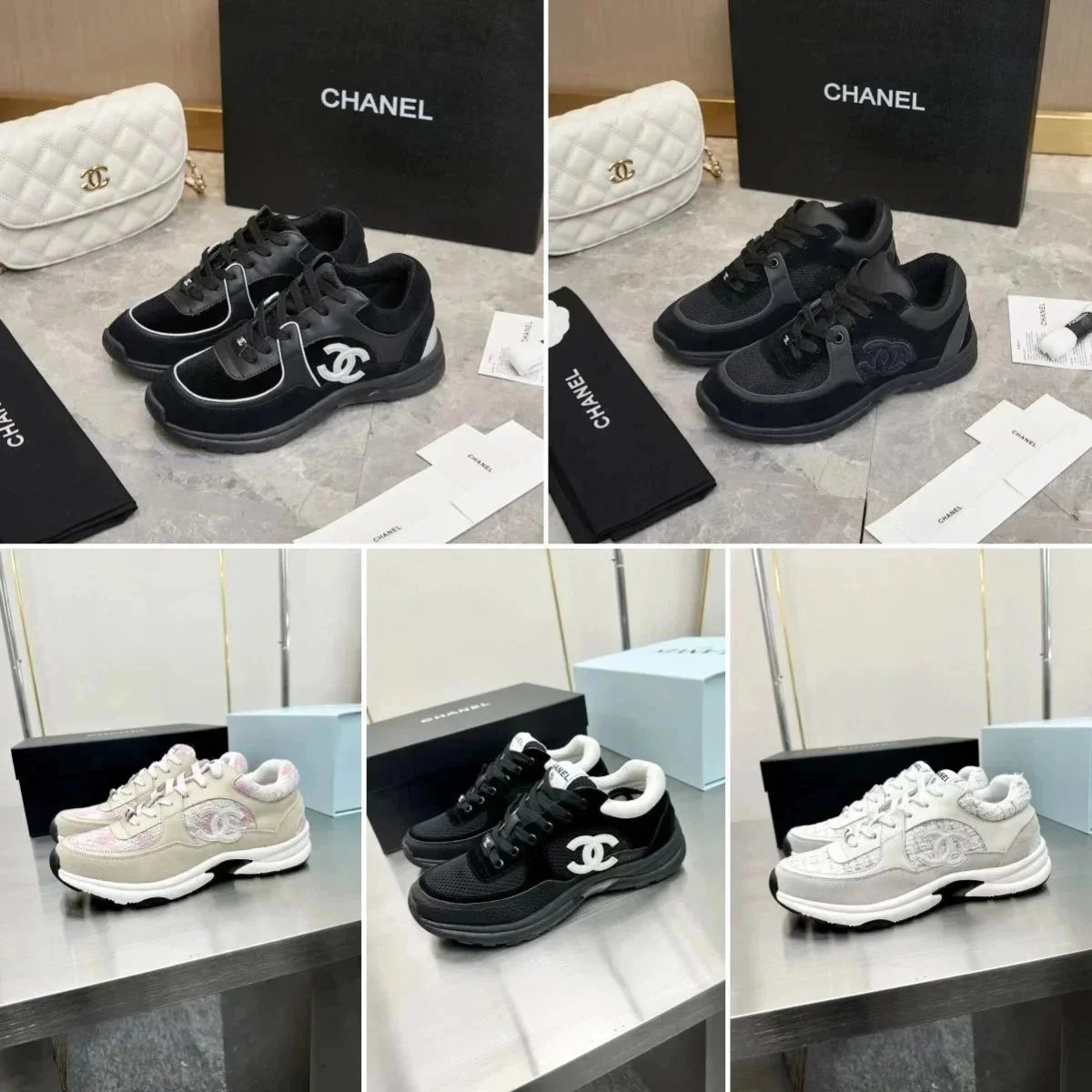 CHANEL Black and White Logo Sneakers for Women