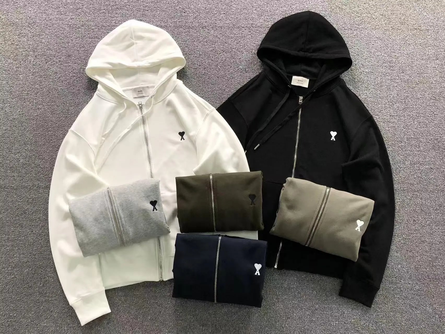 ami Paris Zip-Up Hoodie Sweatshirt Men Women Fashion Casual Hooded Jacket