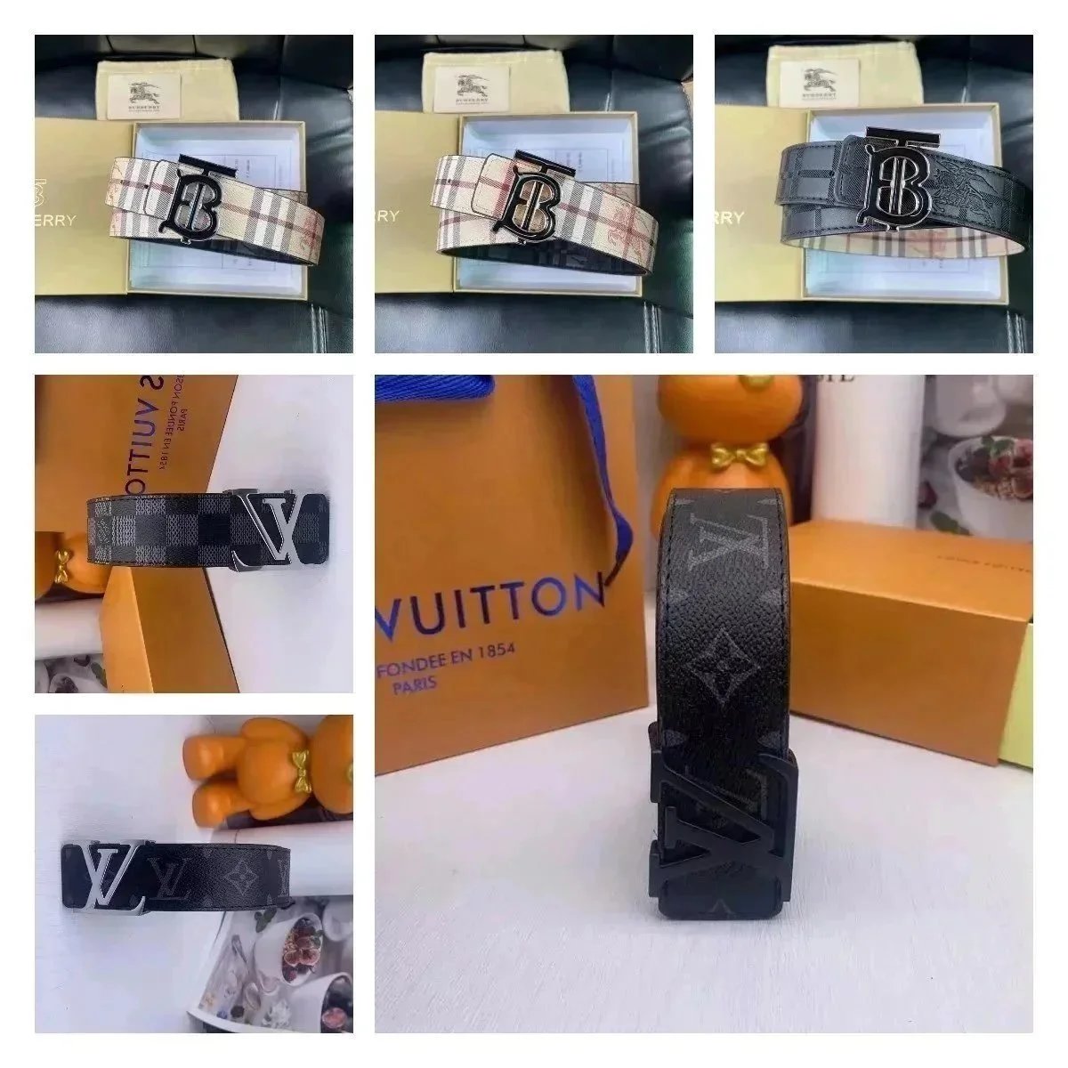 Luxury Men's Belt with Monogram Pattern and Metal Buckle