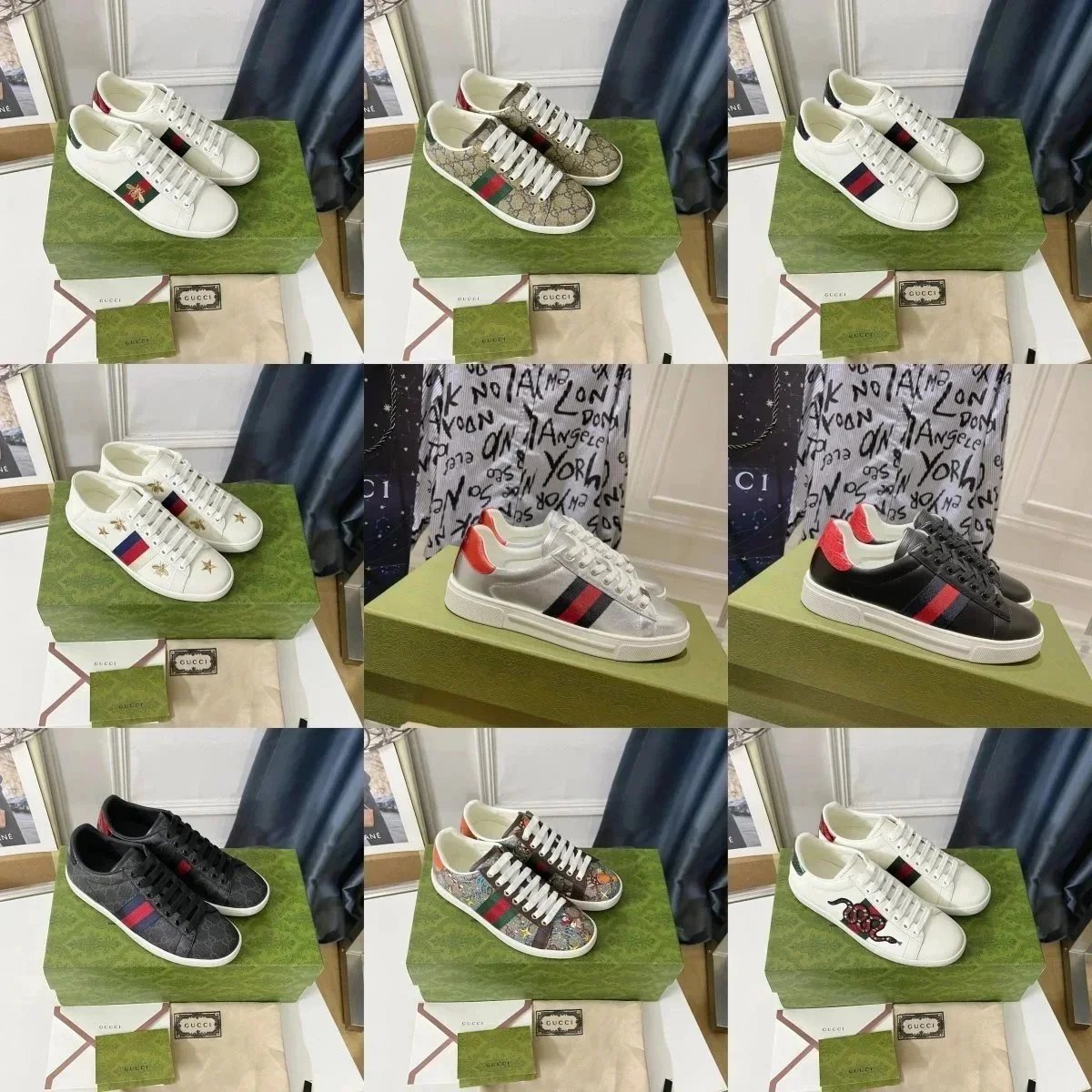 Gucci Ace Sneakers Leather Low Top Fashion Shoes