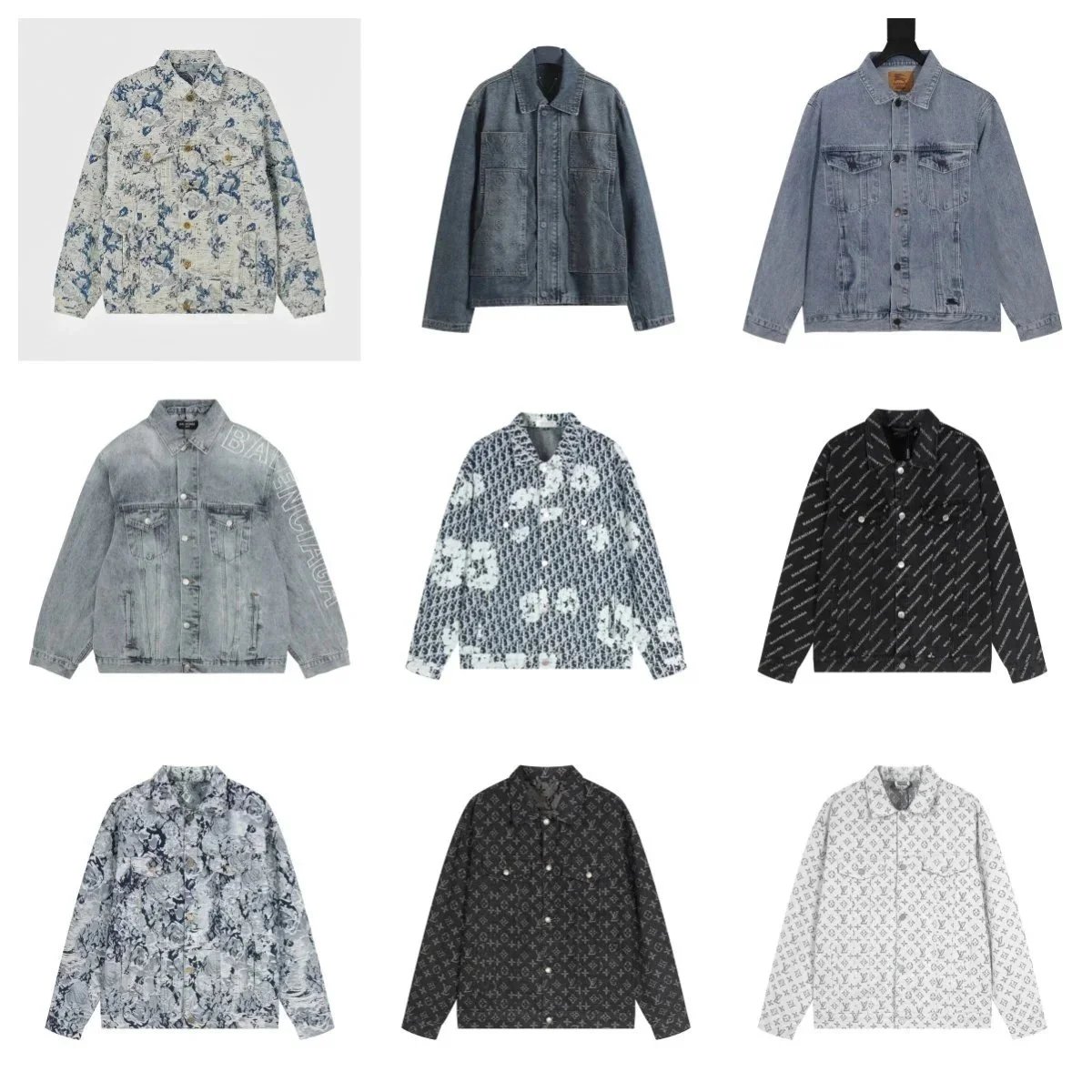 Balenciaga Denim Jacket with Monogram and Floral Prints