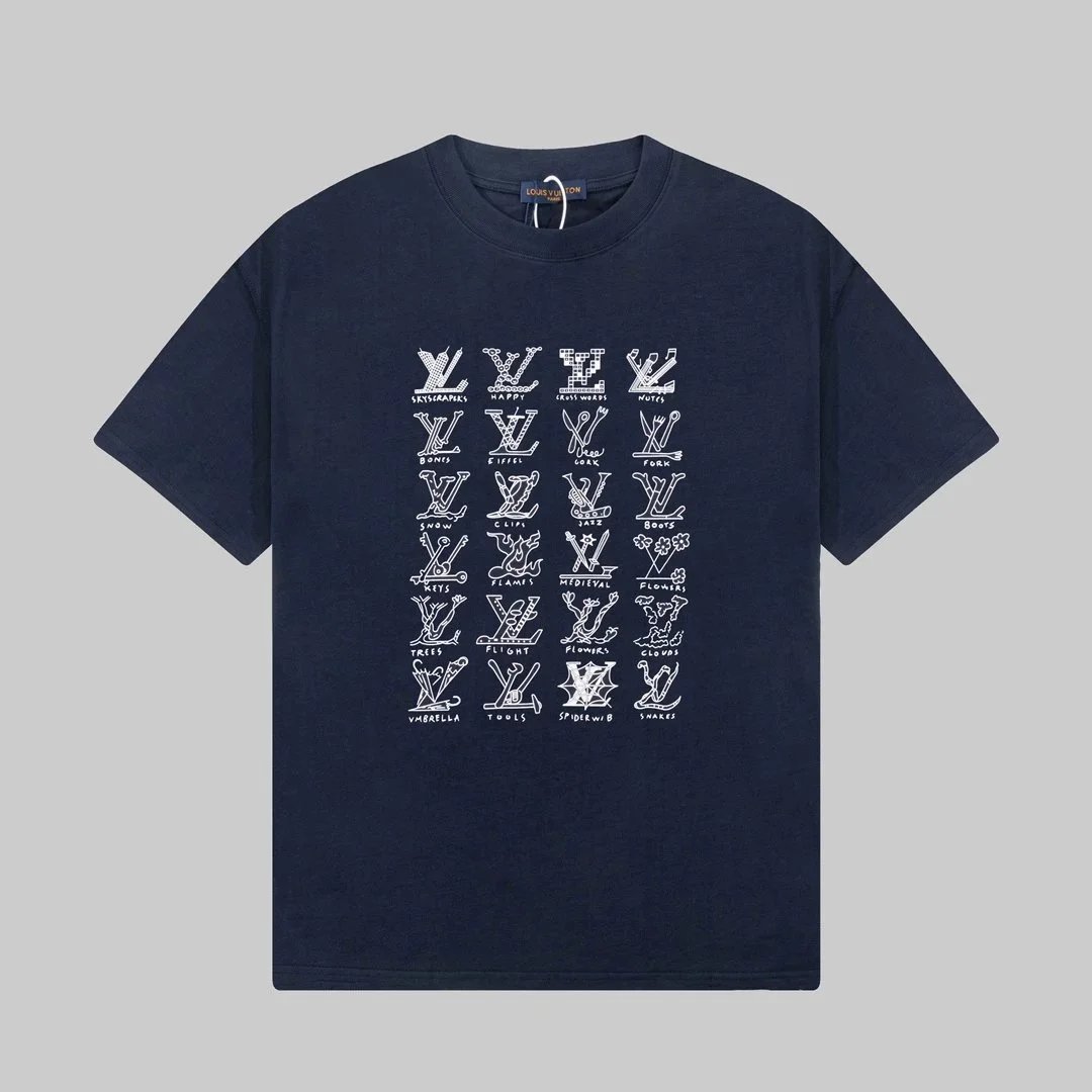 Louis Vuitton Monogram Pattern T-Shirt Navy Blue