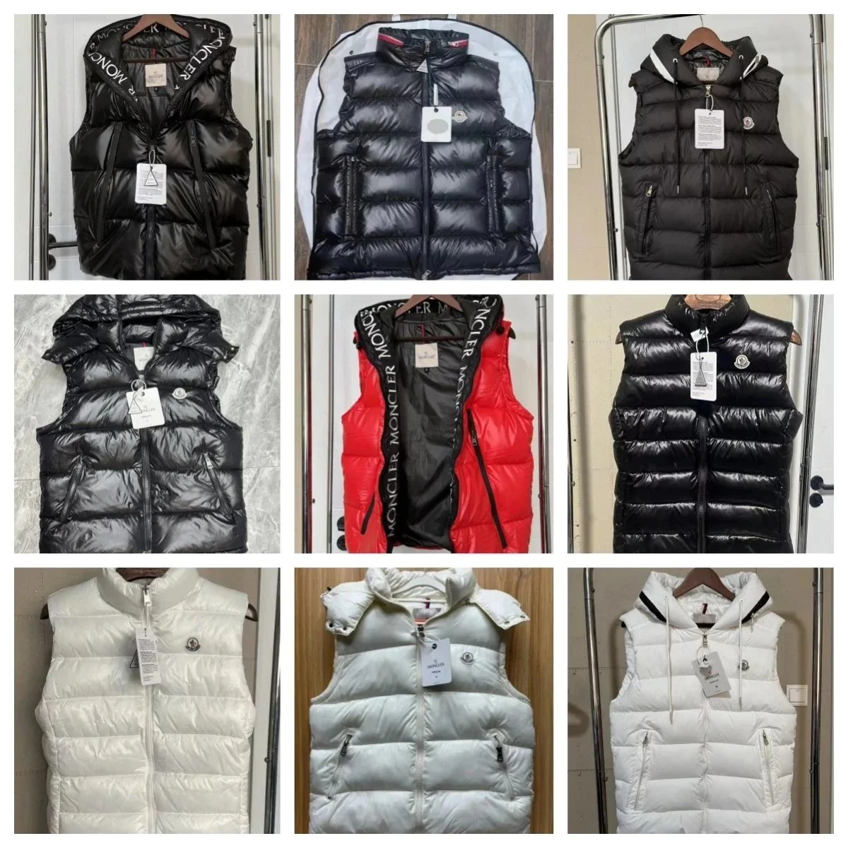 Moncler Down Vest Men Women Black White Red Hooded Puffer Sleeveless Jacket