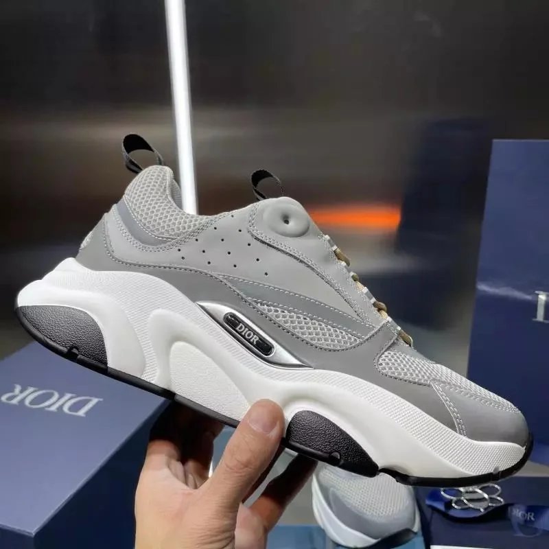 Dior Men's Gray and White Sneakers with Bold Design