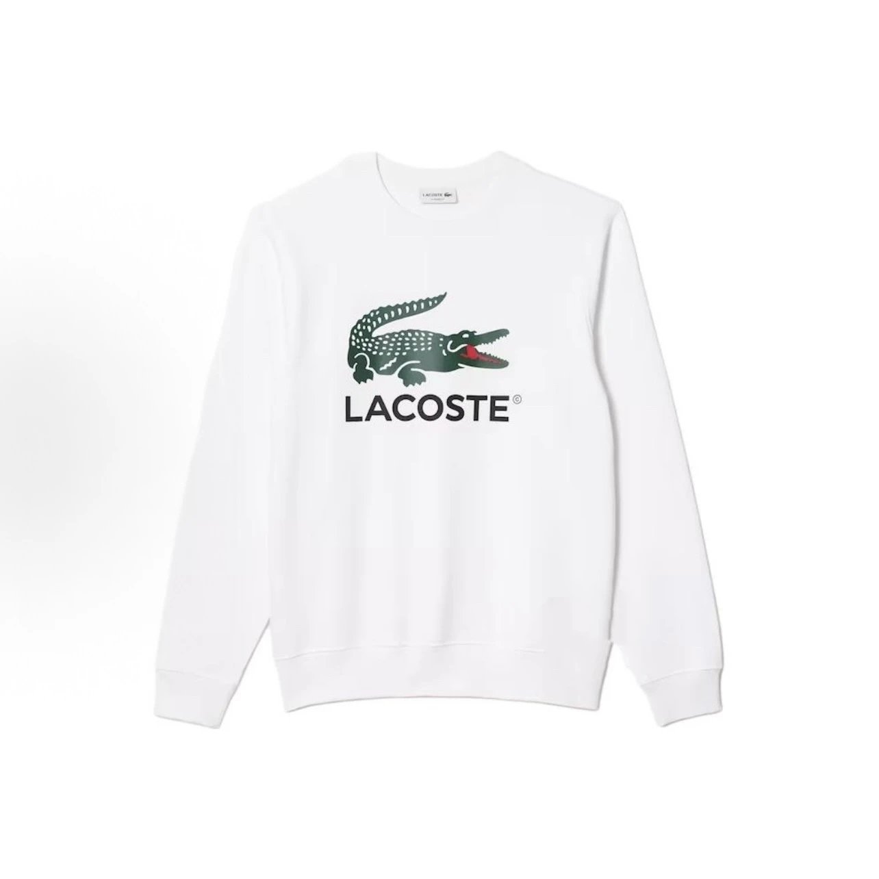 LACOSTE White Crewneck Sweatshirt with Crocodile Logo