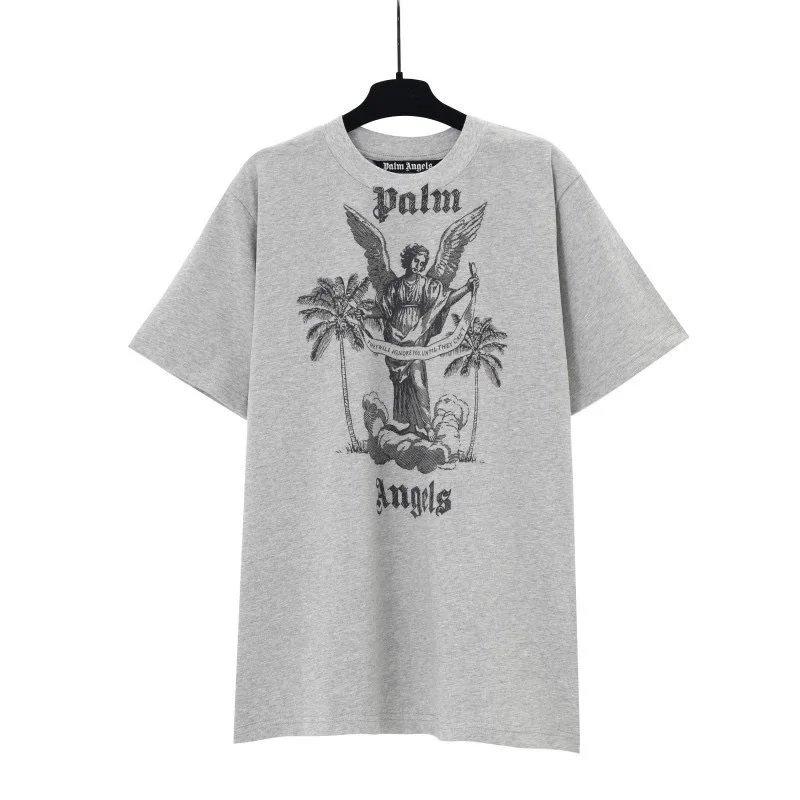 Palm Angels Grey Oversized T-Shirt with Angel Print