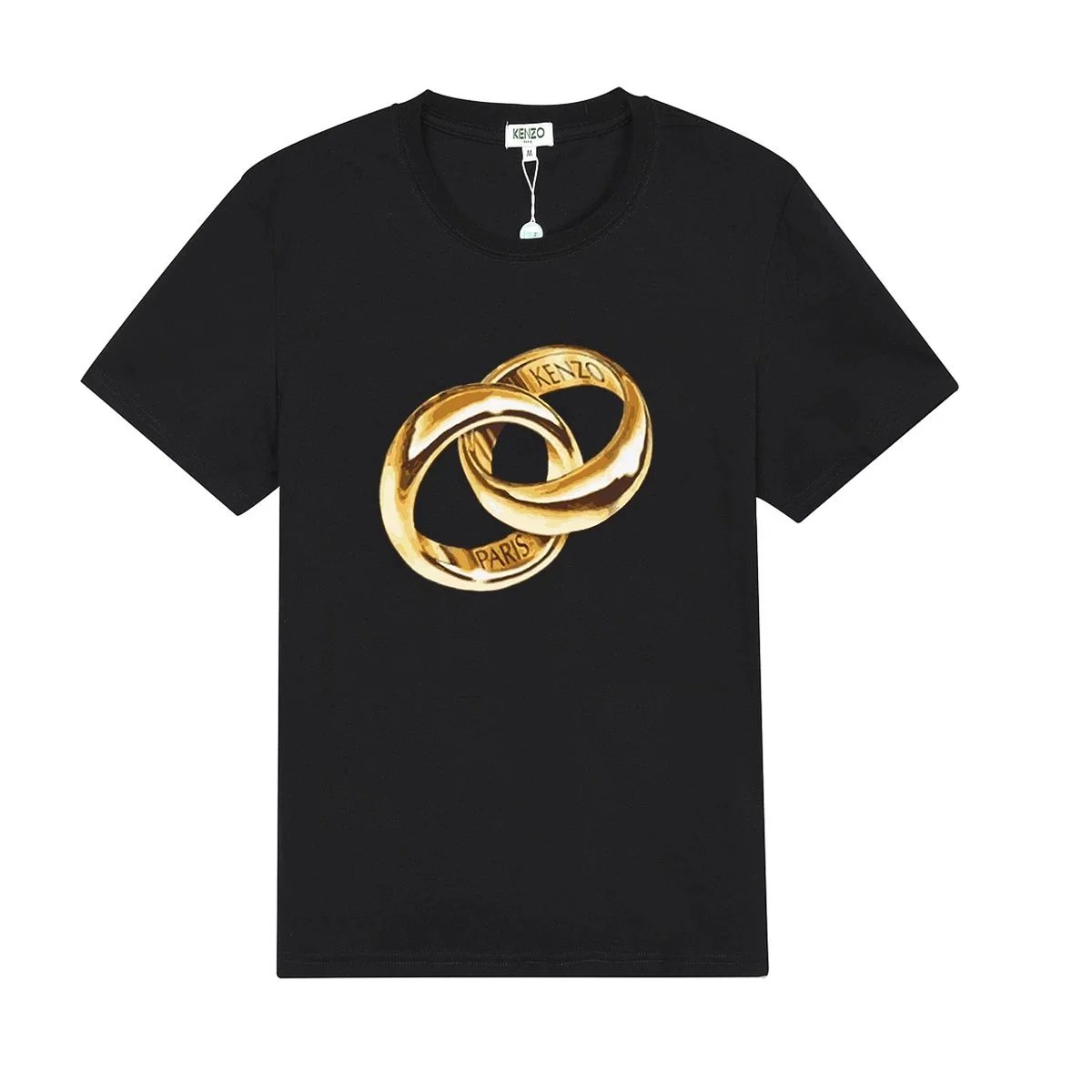 KENZO Black T-Shirt with Gold Rings Print