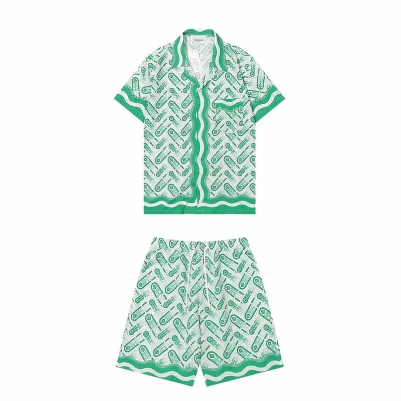 Green Patterned Men's Short Sleeve Shirt and Shorts Set