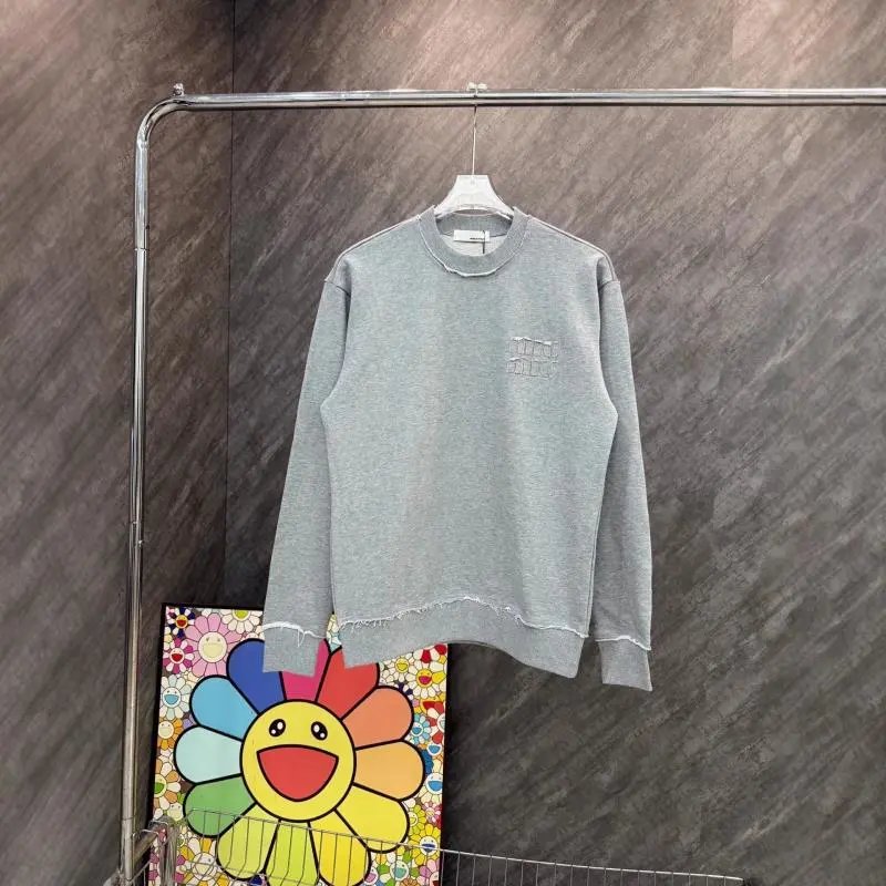 Gray Crewneck Sweatshirt with Kaws Logo and Distressed Hem