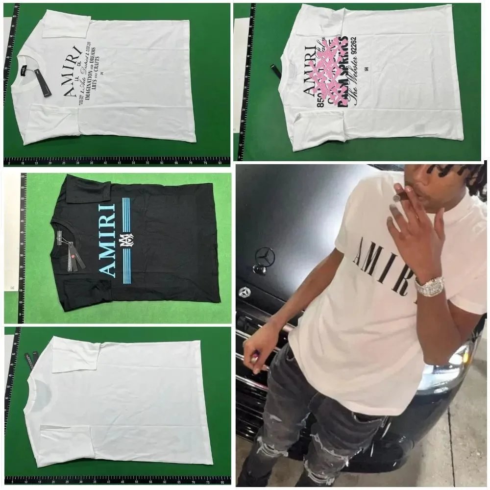 AMIRI White and Black Logo Print T-Shirt for Men