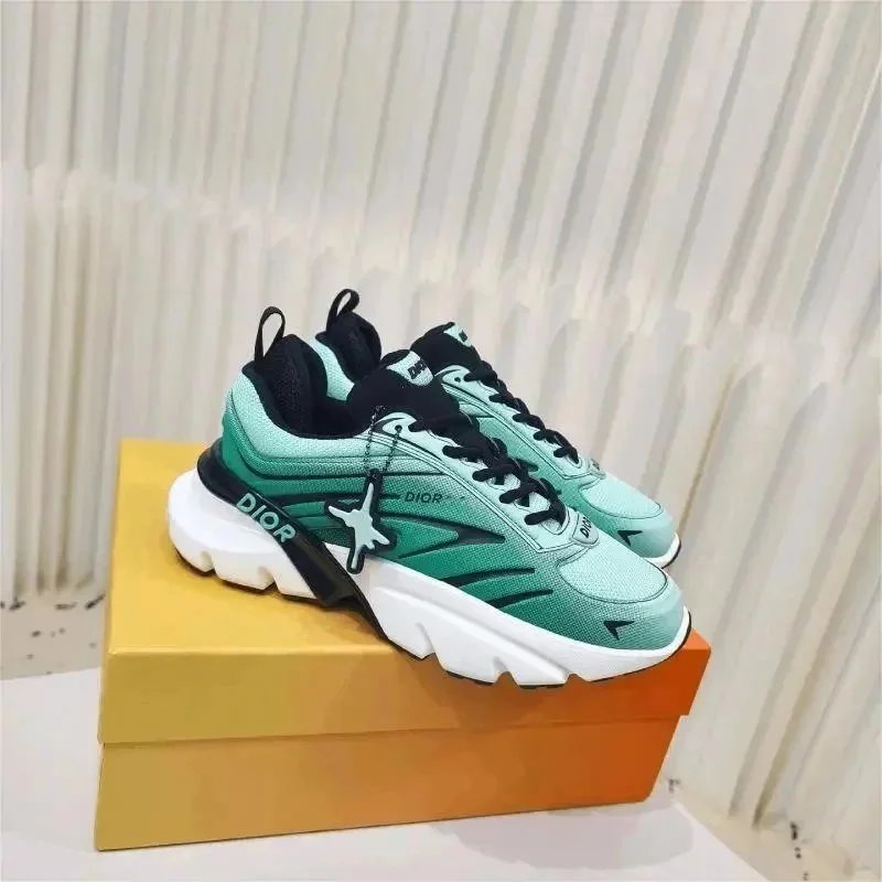 Dior Men's Green Sneakers with White Sole and Star Logo