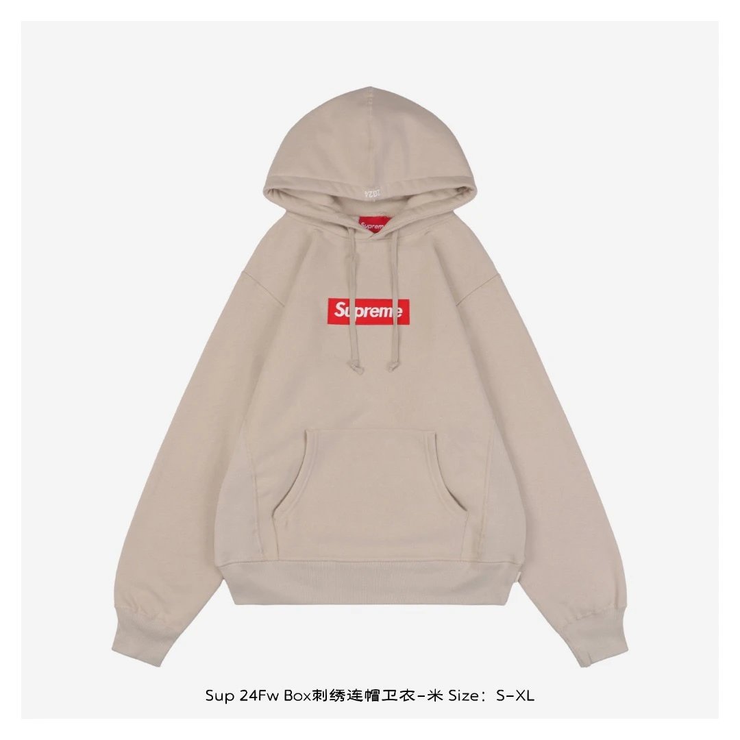 Supreme 24FW Box Logo Hoodie Beige Oversized Sweatshirt