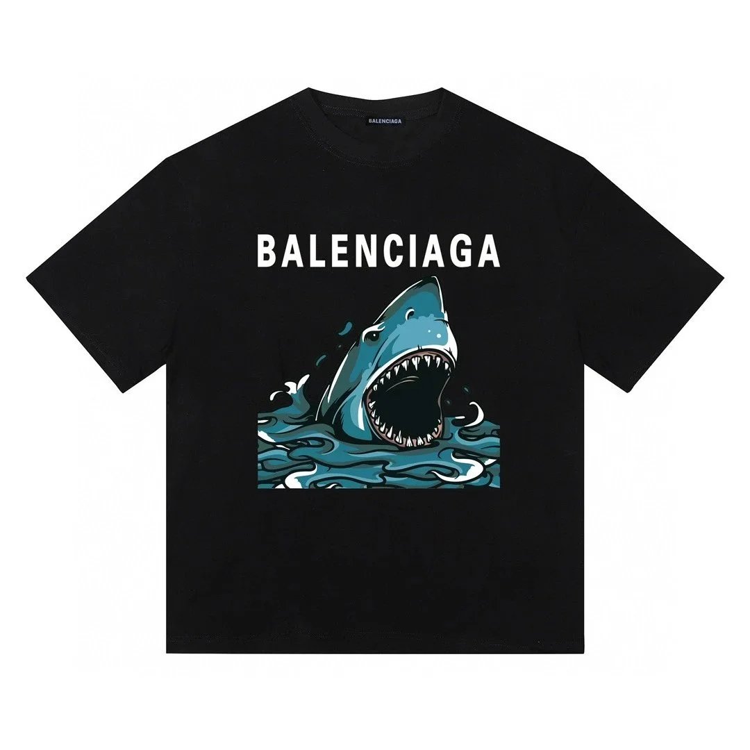 Balenciaga Shark Print T-Shirt Black Oversized Design