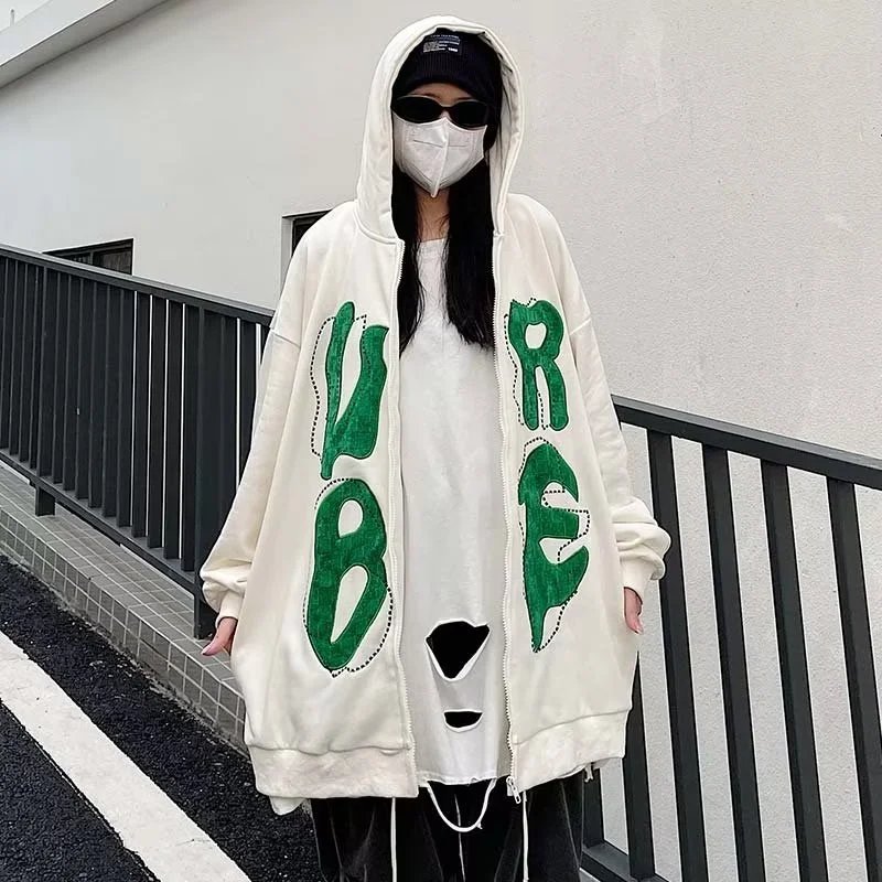 Urban Street Style Oversized Hoodie with Bold Green Lettering