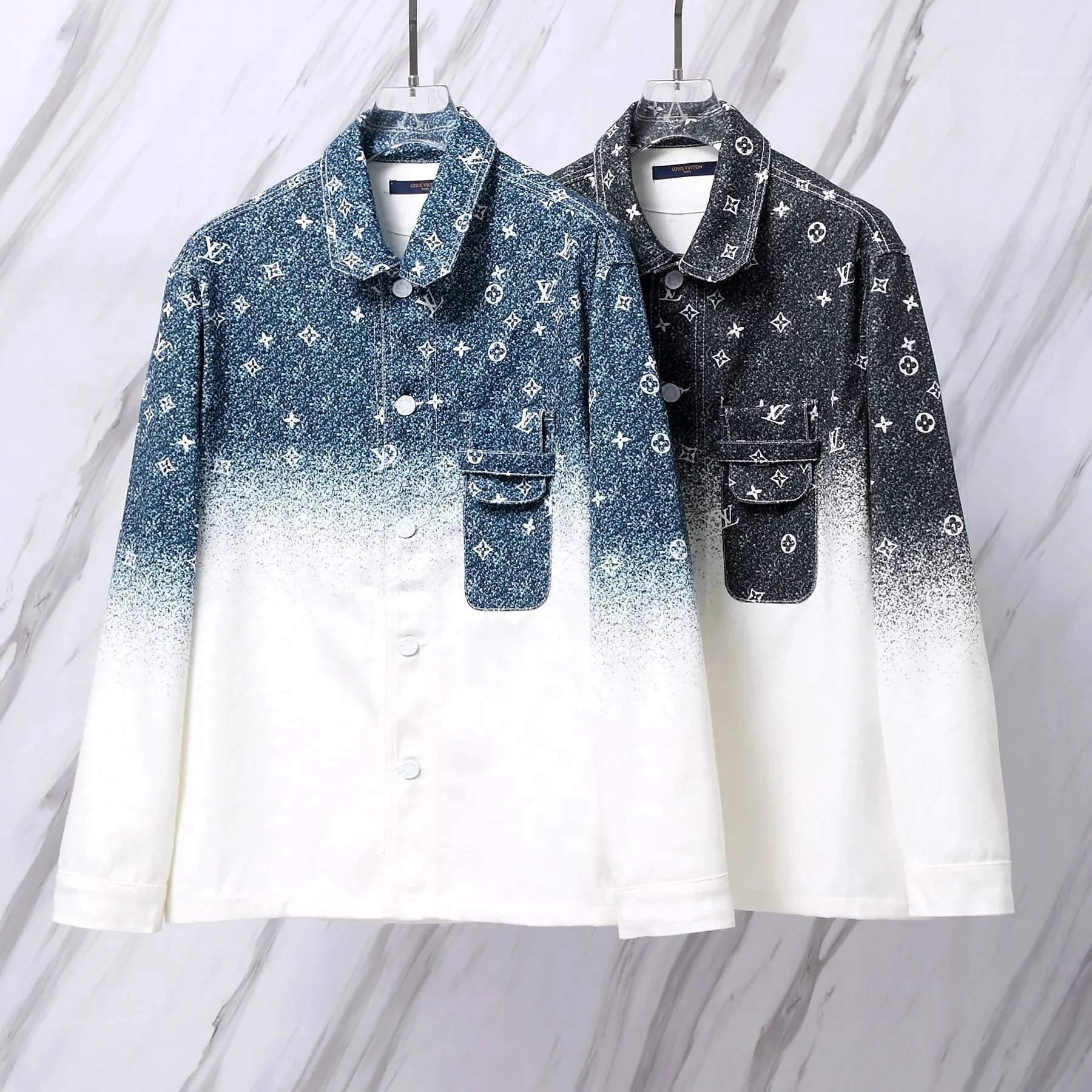 LV Monogram Ombre Print Long Sleeve Shirt for Men and Women