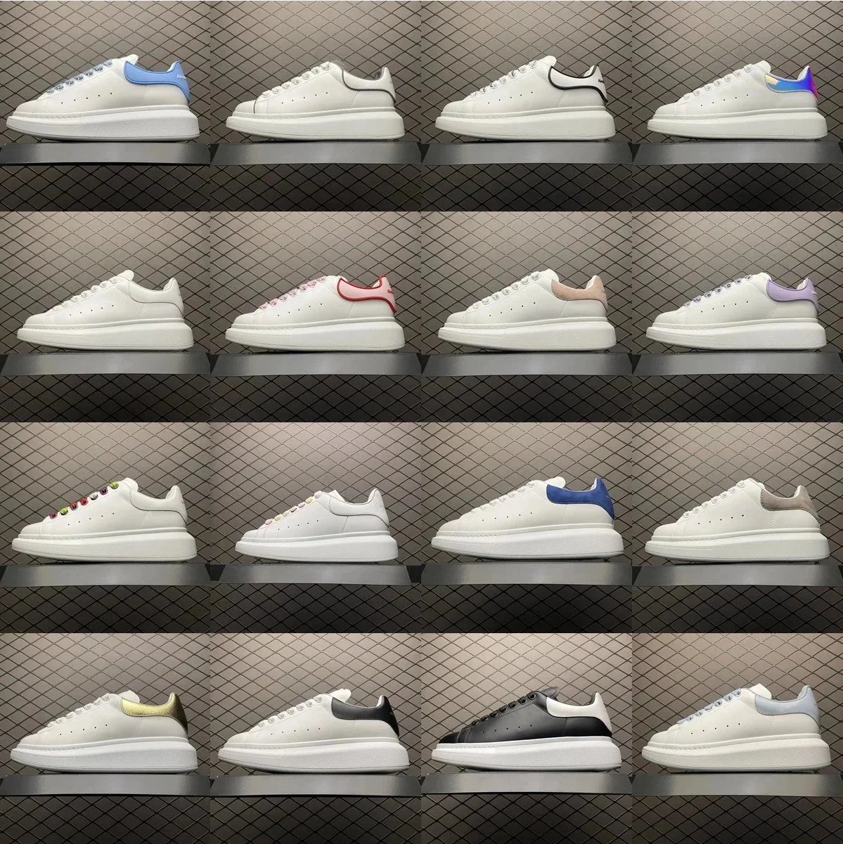 Alexander McQueen White Leather Sneakers with Colorful Heel Tab
