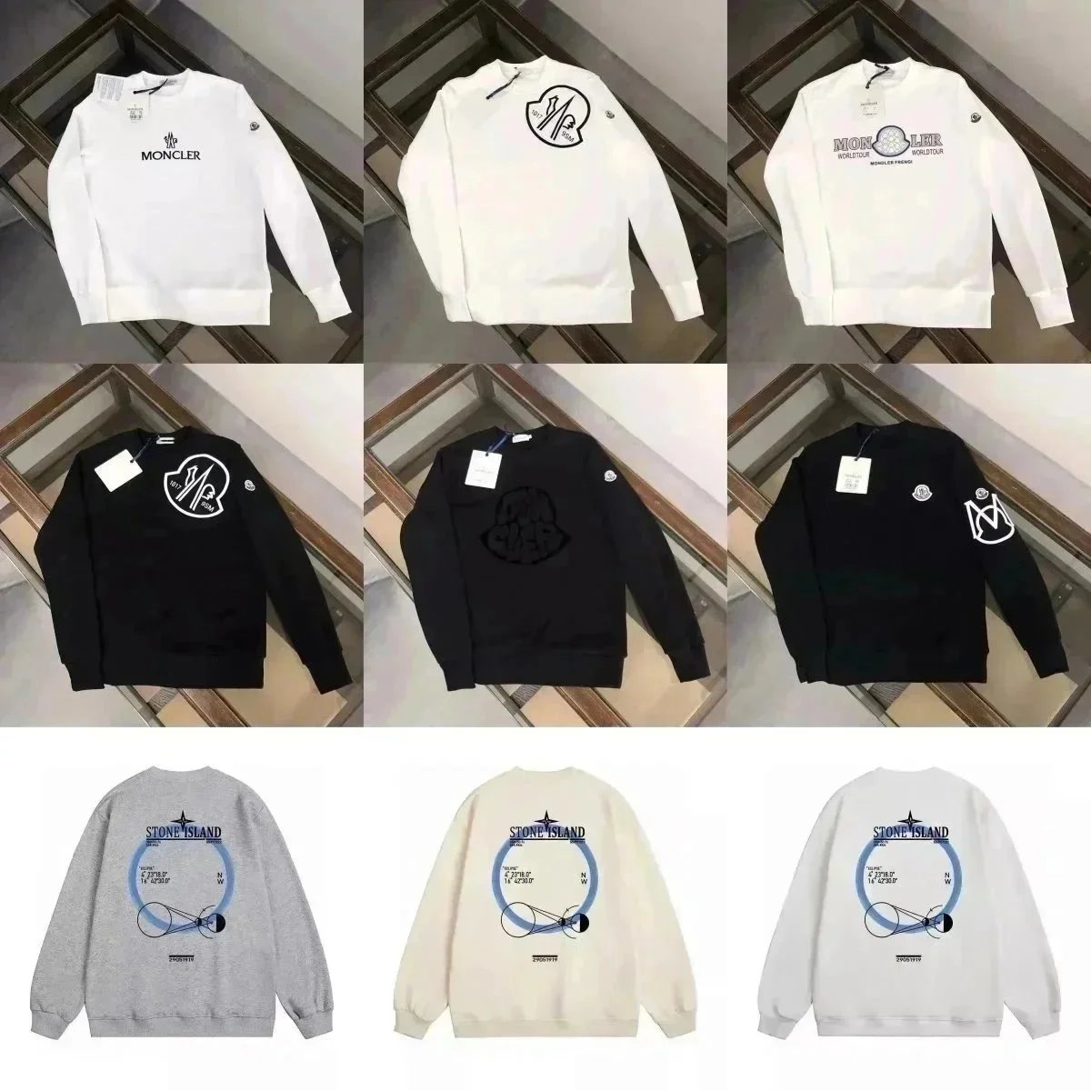 Moncler x Stone Island Collaboration Sweatshirts White Black Gray