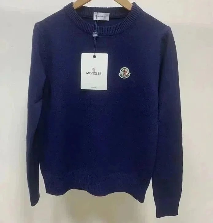 Moncler Navy Blue Knit Sweater with Logo Patch