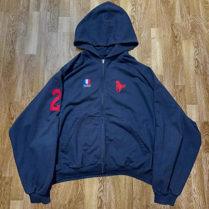 Polo Ralph Lauren Paris Hoodie with Red Horse Logo and Number 2
