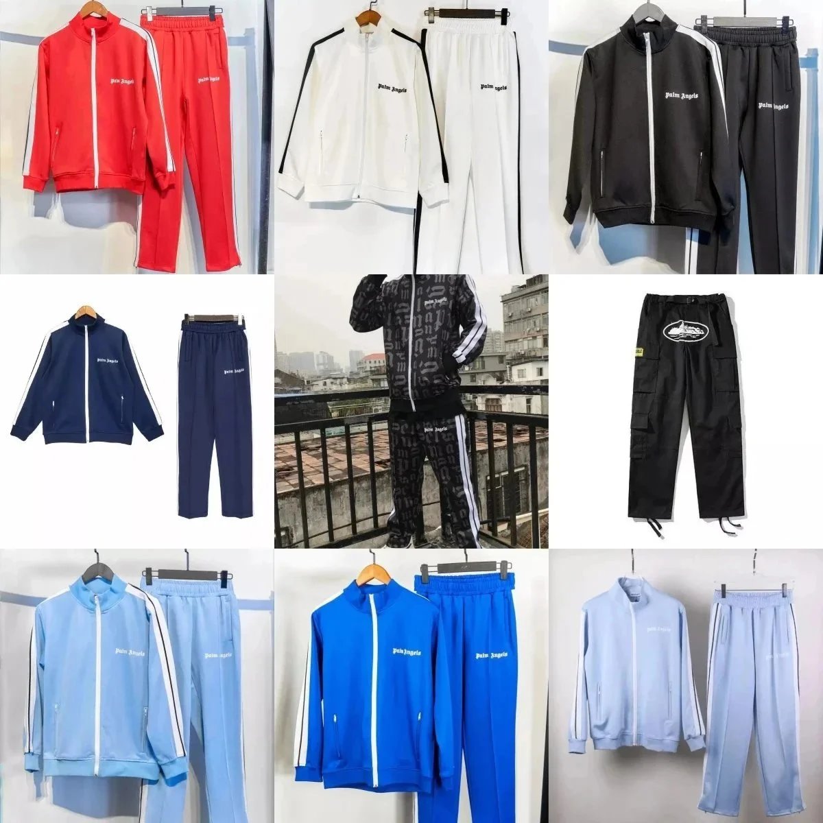 Palm Angels Track Suit Set Men Women Sportswear Hoodie Jacket Pants Outfit