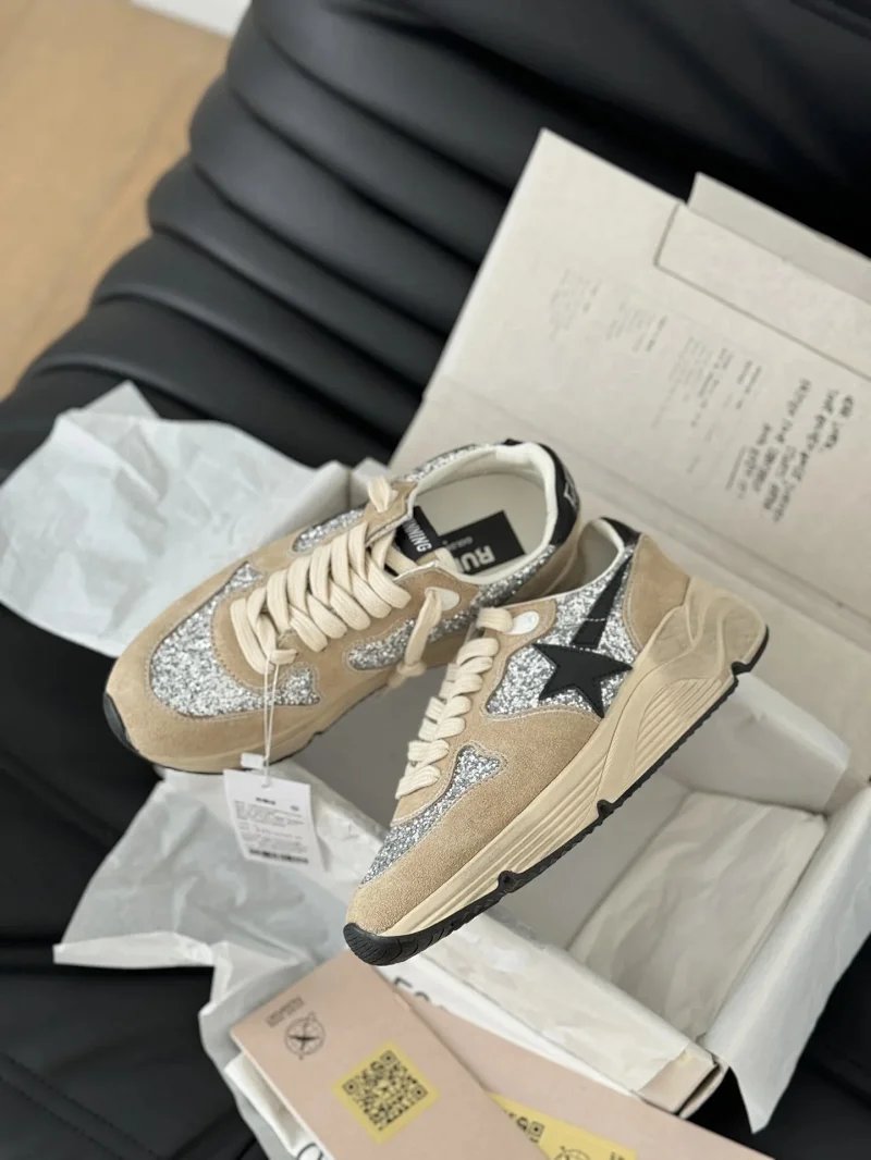 RU Glitter Suede Sneakers Women Fashion Chunky Sole Running Shoes