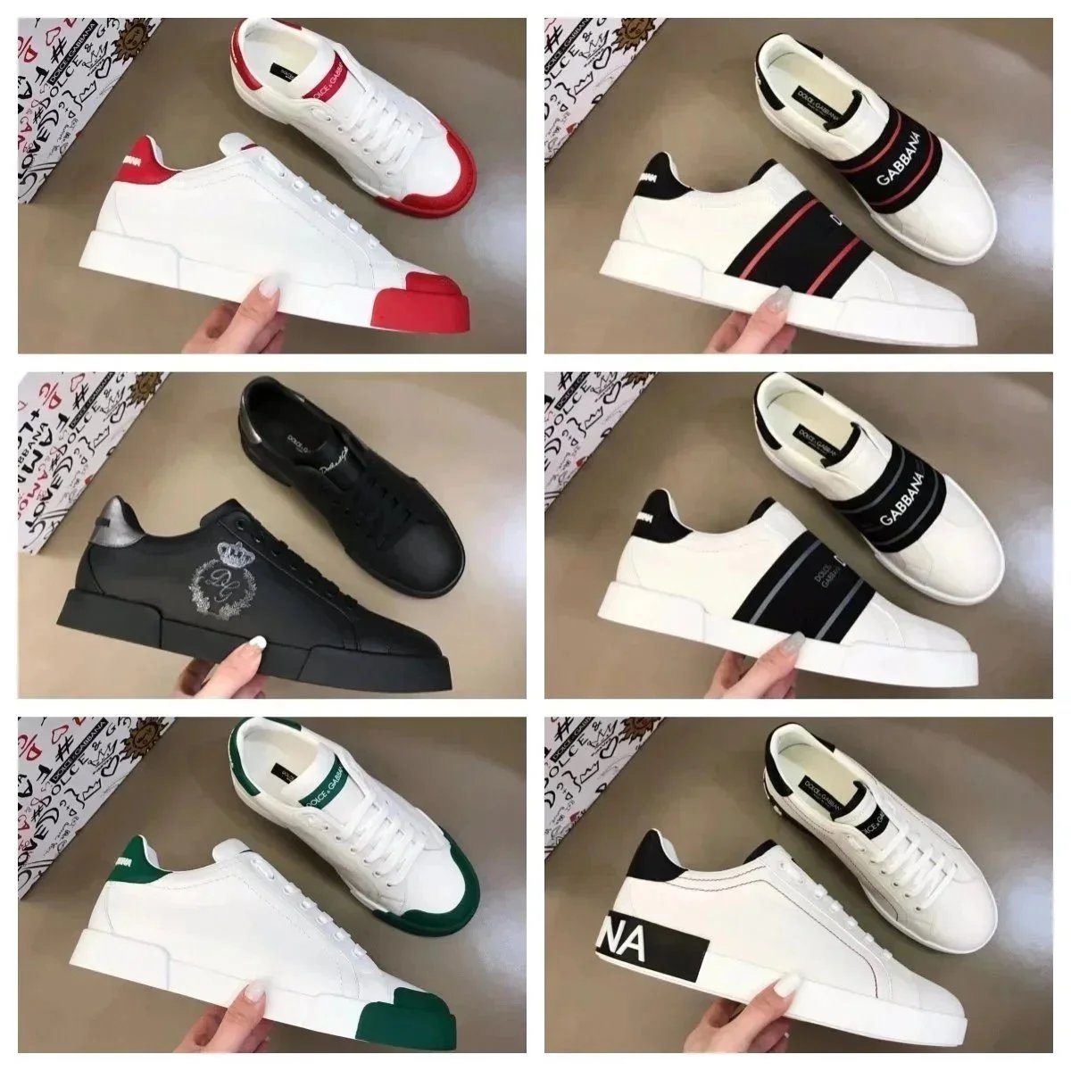Dolce & Gabbana White Sneakers with Red Green Black Accents