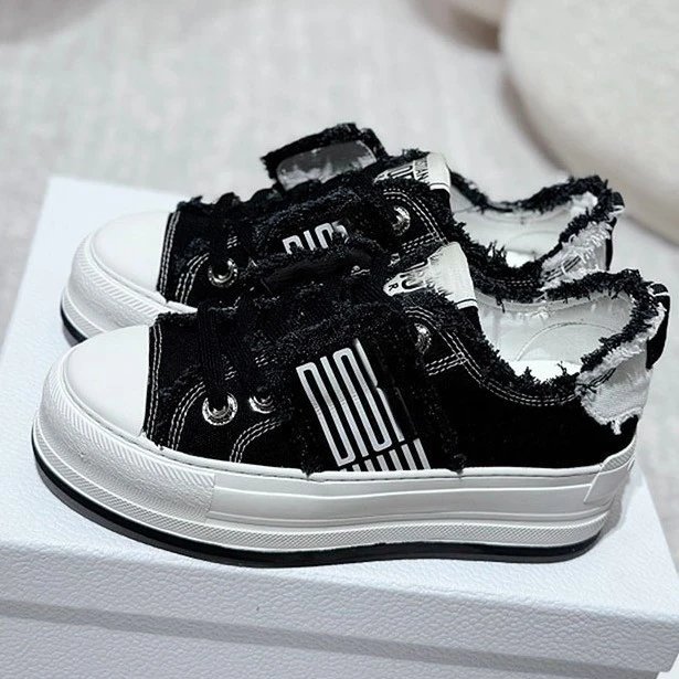 Dior Black Distressed Canvas Sneakers with White Sole