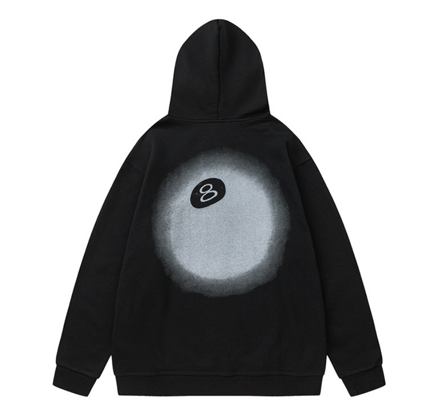 8 Ball Hoodie Black Oversized Sweatshirt with Graphic Print