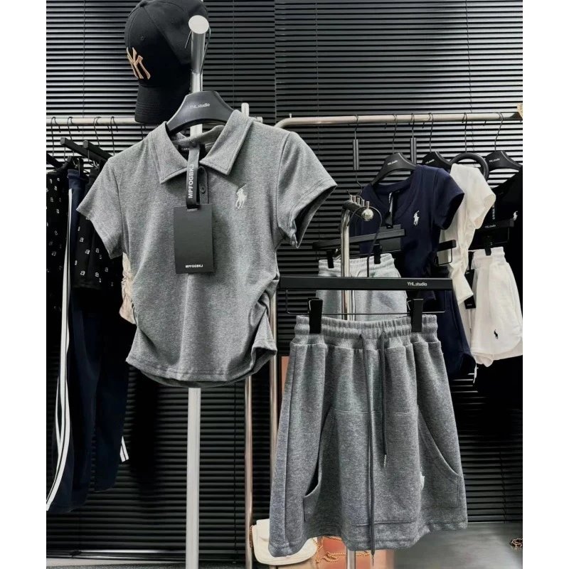 Gray Polo Shirt and Matching Shorts Set for Women