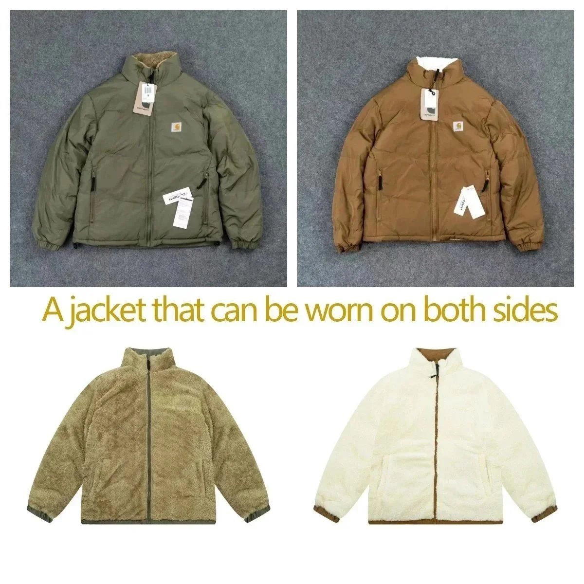 Reversible Puffer Jacket for Men and Women - Warm Winter Coat with Fleece Lining