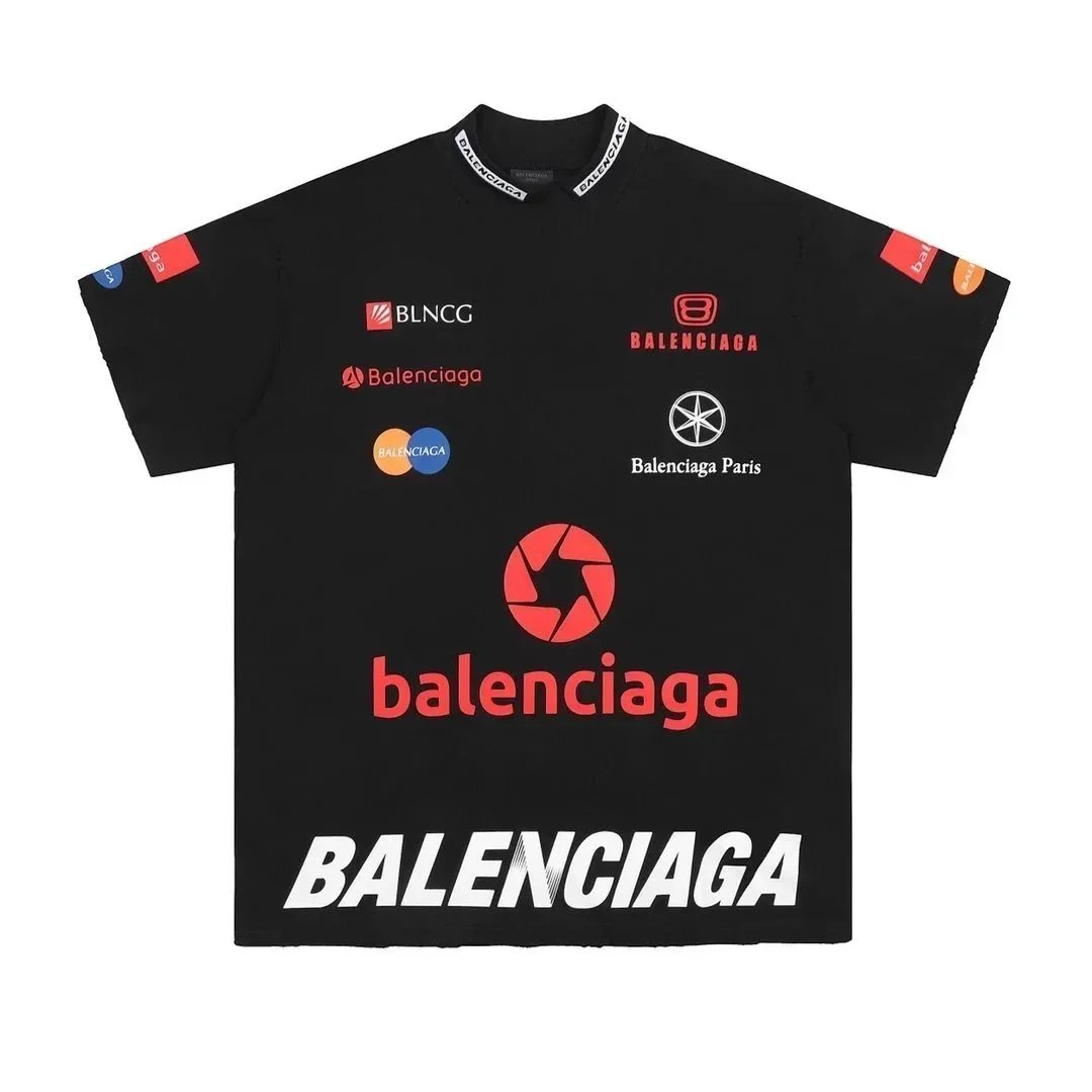 Balenciaga Logo Print Black T-Shirt Men's Fashion Streetwear