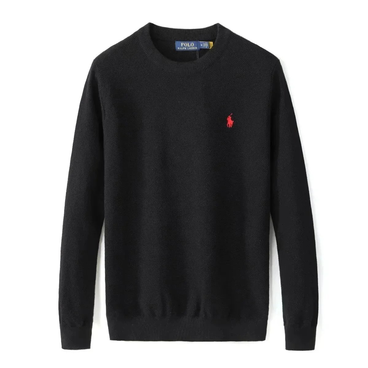 Men's Black Crewneck Sweater with Red Pony Logo