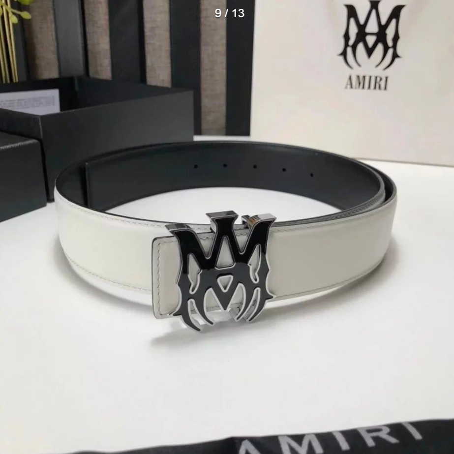 AMIRI White Leather Belt with Logo Buckle
