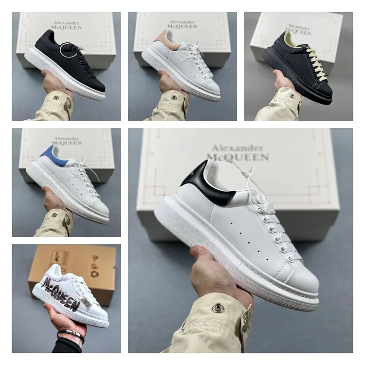 Alexander McQueen White Leather Sneakers with Thick Sole