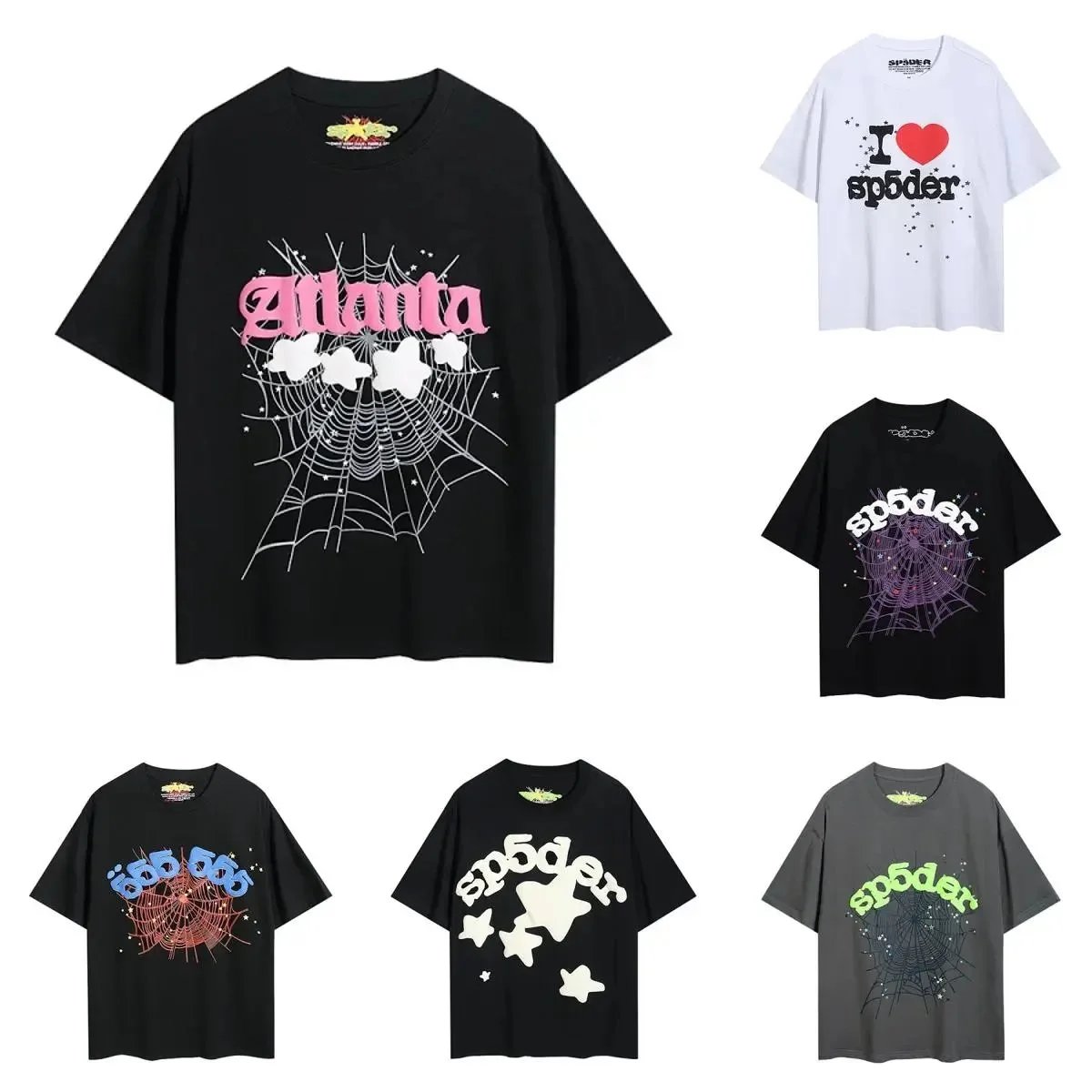 SPIDER Atlanta Web Print Oversized T-Shirt Unisex Streetwear
