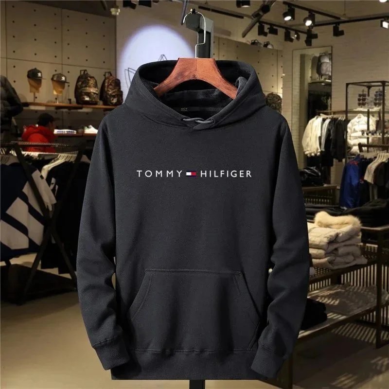 Tommy Hilfiger Black Logo Hoodie Men's Casual Sweatshirt