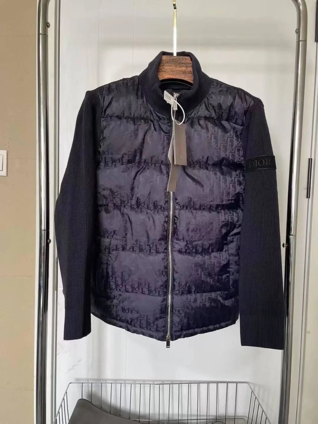 Dior Men's Monogram Puffer Jacket with Knit Sleeves