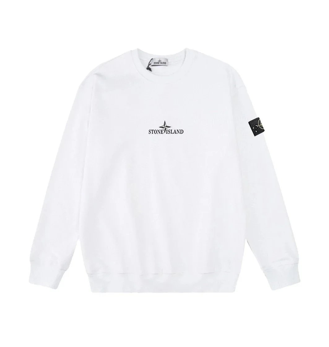 Stone Island White Crewneck Sweatshirt with Logo Patch