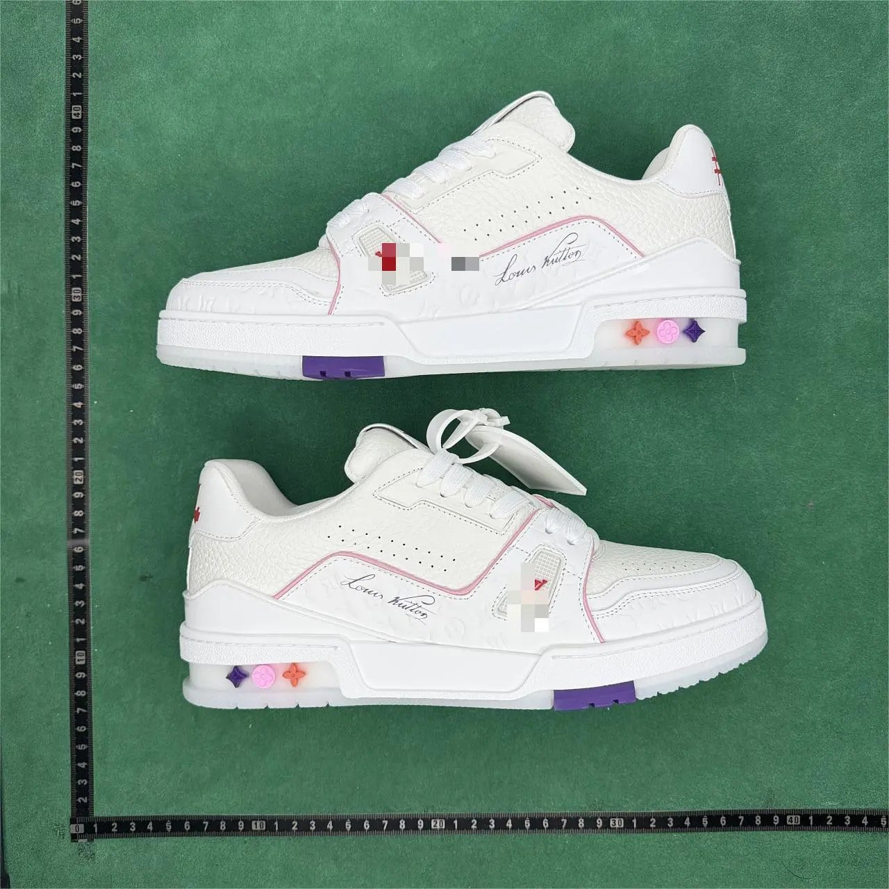 Louis Vuitton White Sneakers with Colorful Accents and Signature Logo