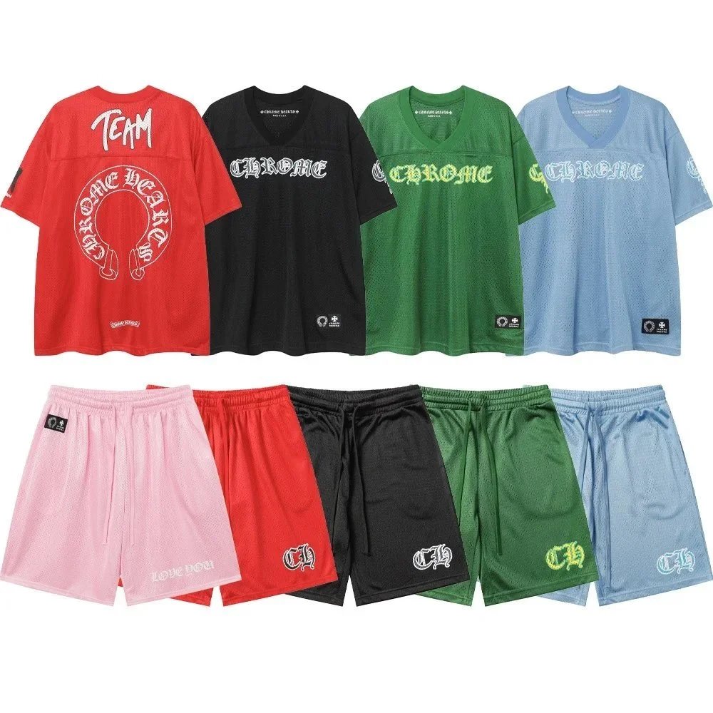 Chrome Hearts Mesh V-Neck T-Shirt and Shorts Set