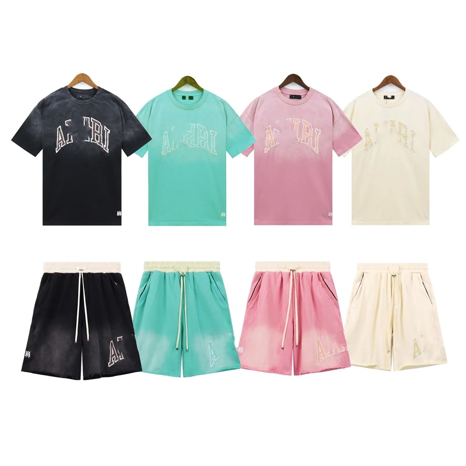 ATRI Gradient Color T-Shirt and Shorts Set for Men and Women