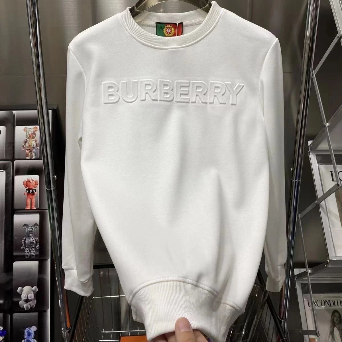 Burberry White Embroidered Logo Sweatshirt for Men and Women