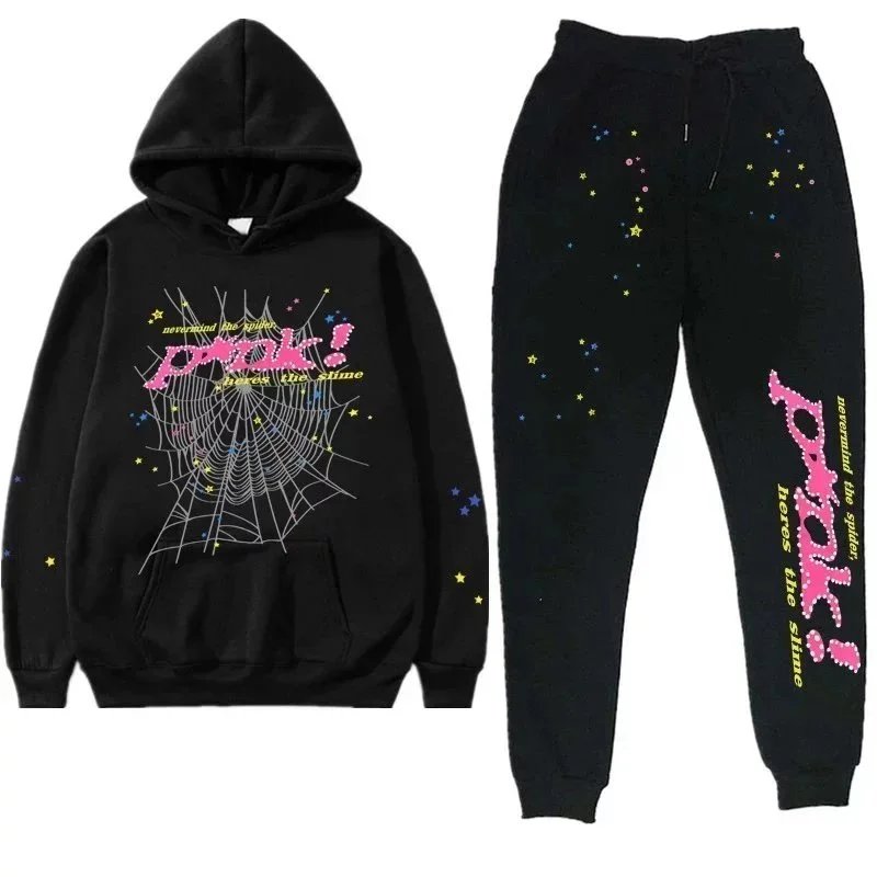 Pink Spider Web Hoodie and Joggers Set for Women