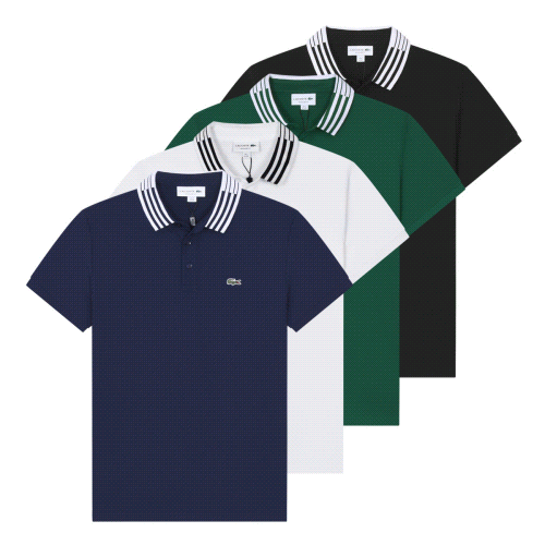 Men's Classic Fit Pique Polo Shirt with Striped Collar