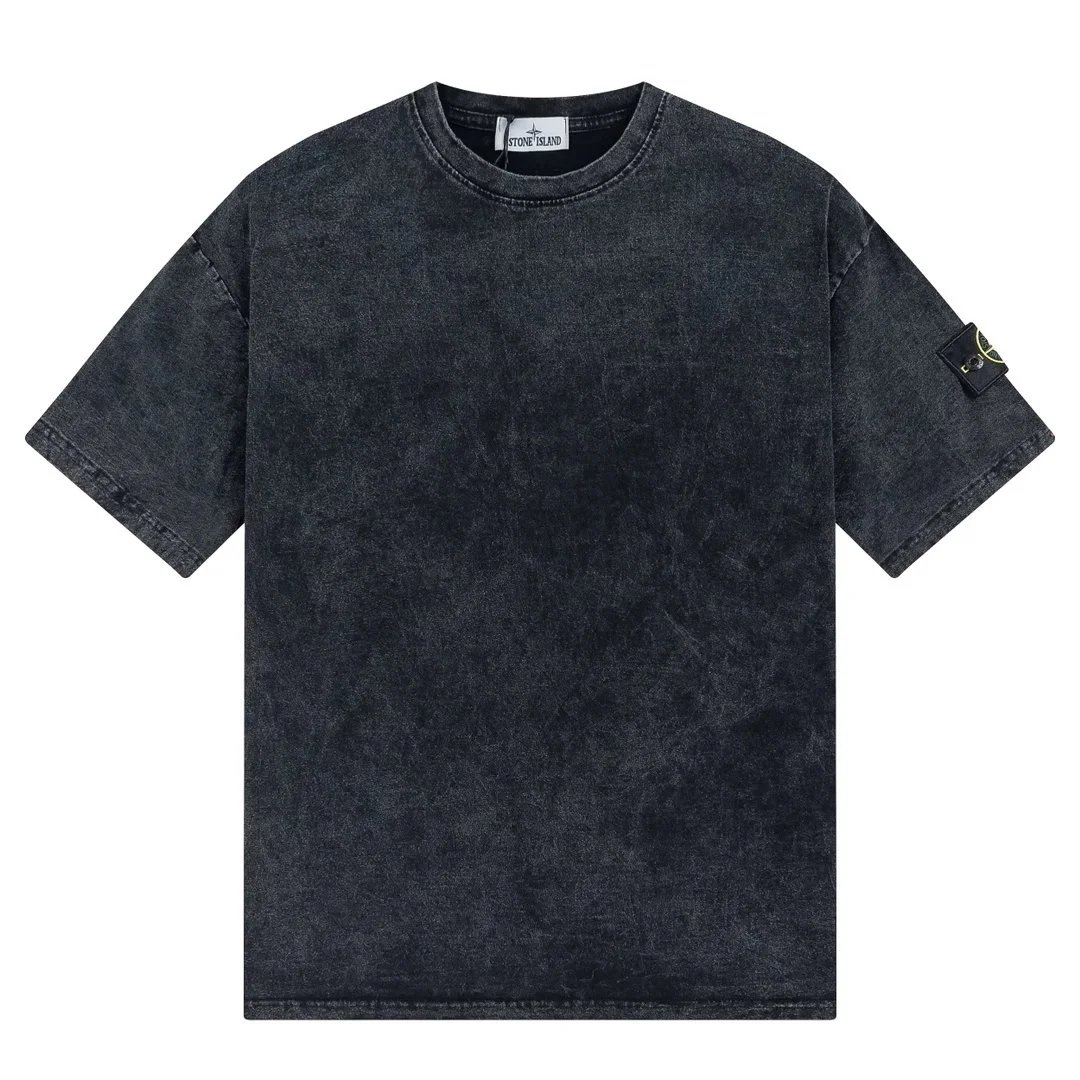 Stone Island Black Denim T-Shirt with Logo Patch