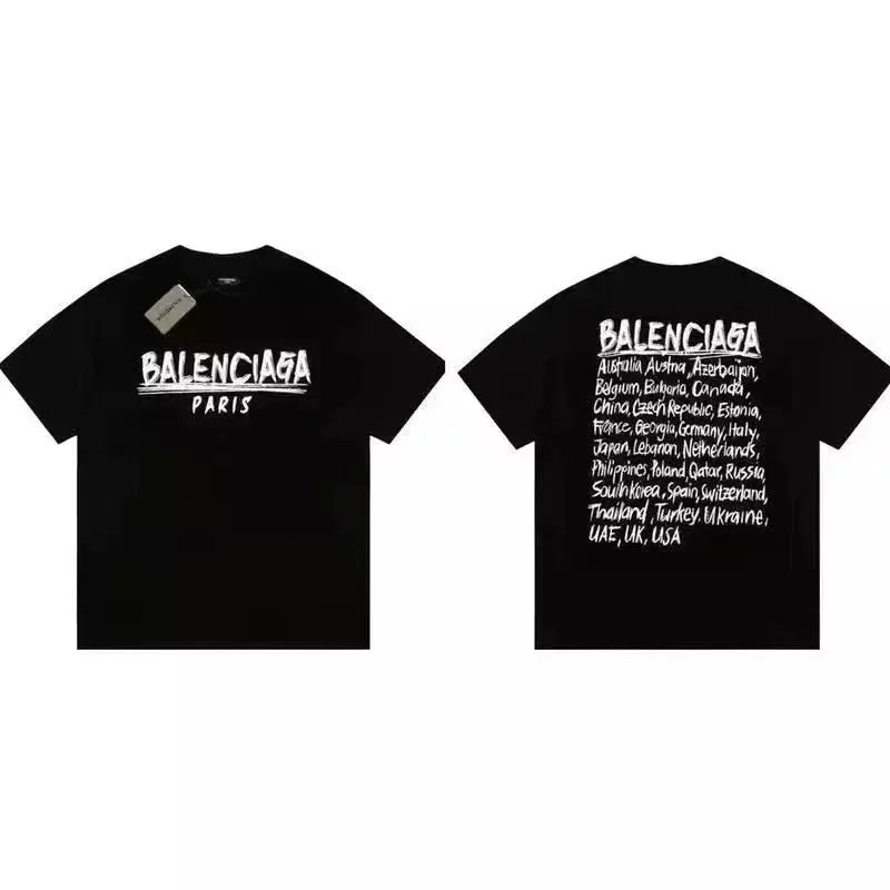 Balenciaga Paris Black T-Shirt with World Countries Print